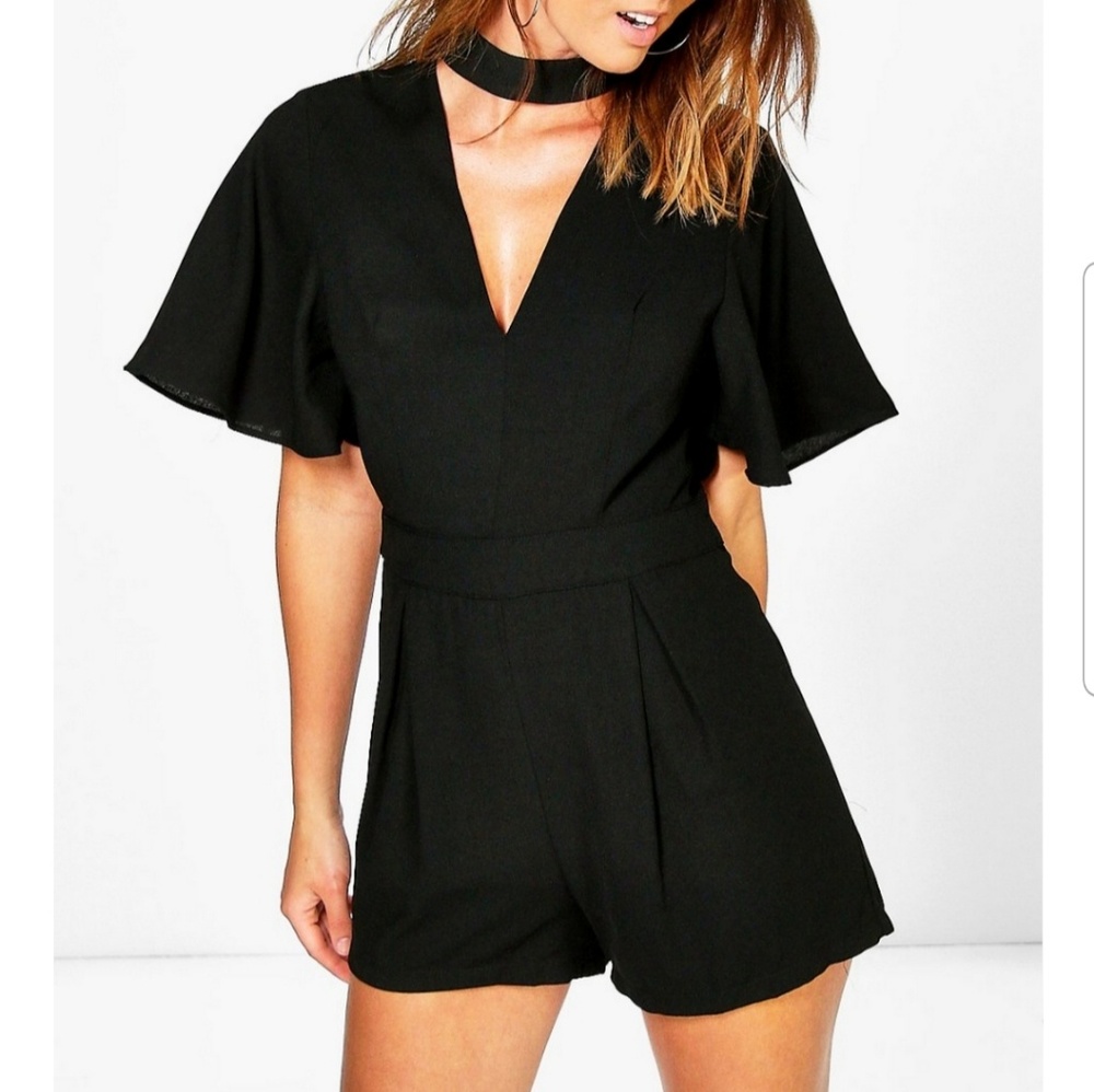Boohoo NWT choker black playsuit jumpsuit romper S